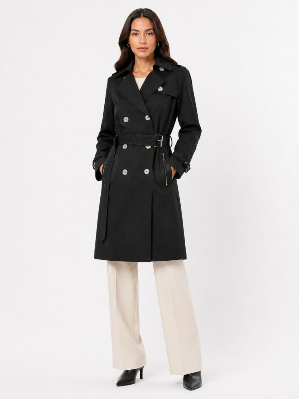 Nwot MICHAEL MICHAEL KORS BLACK DOUBLE BREASTED BELTED TRENCH COAT - XS